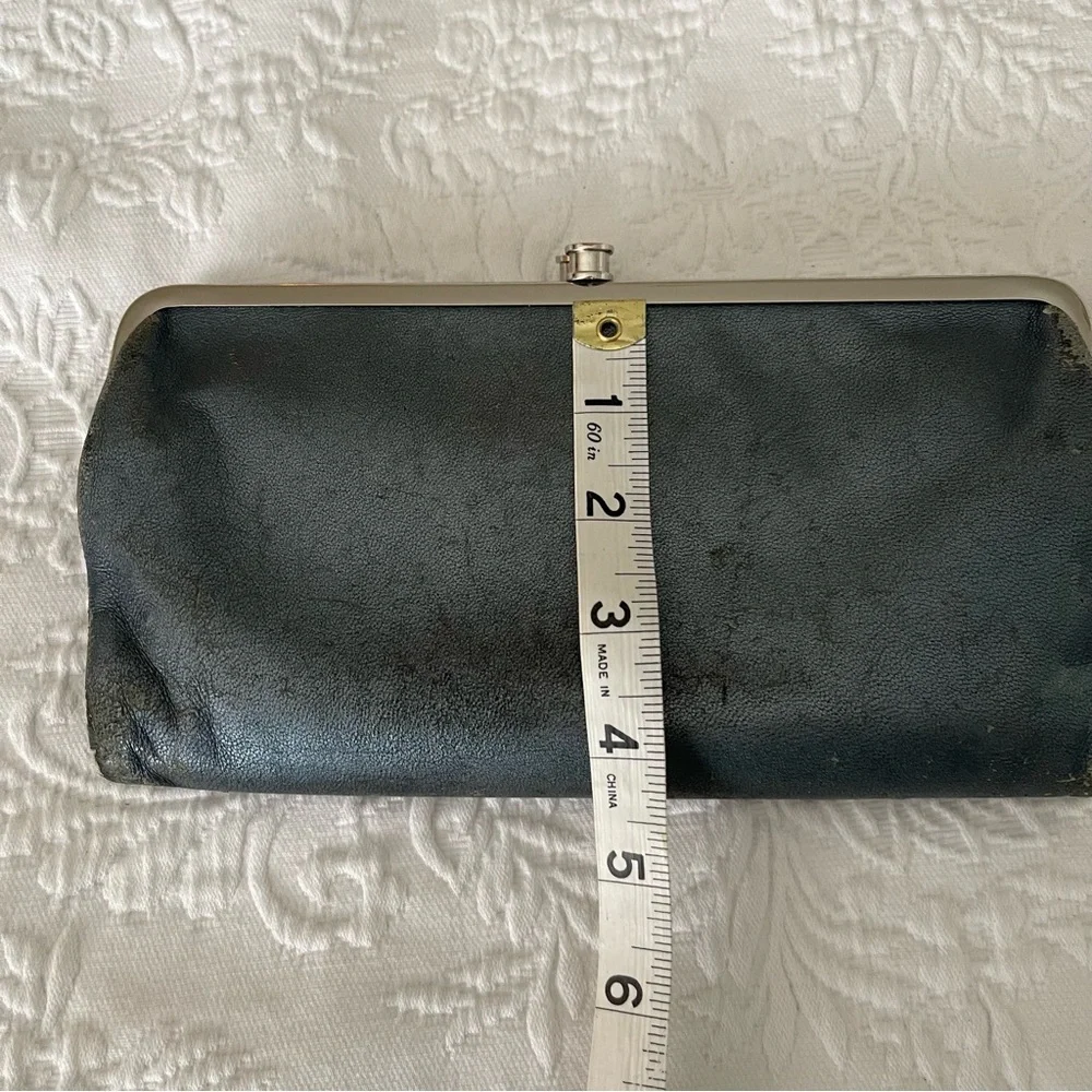 HOBO Grey Blue Leather Wallet Clutch.